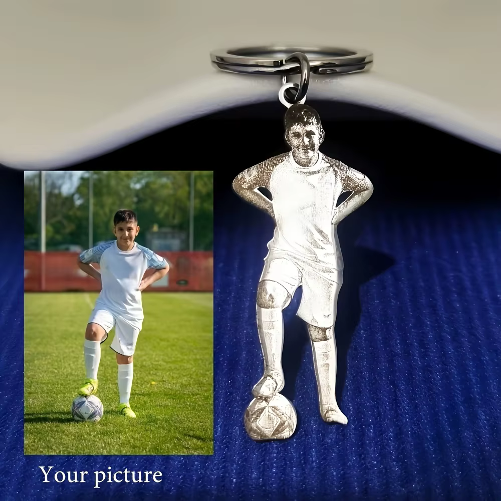 Porte-clés personnalisé avec photo de joueur de football, portrait de football gravé, porte-clés en 