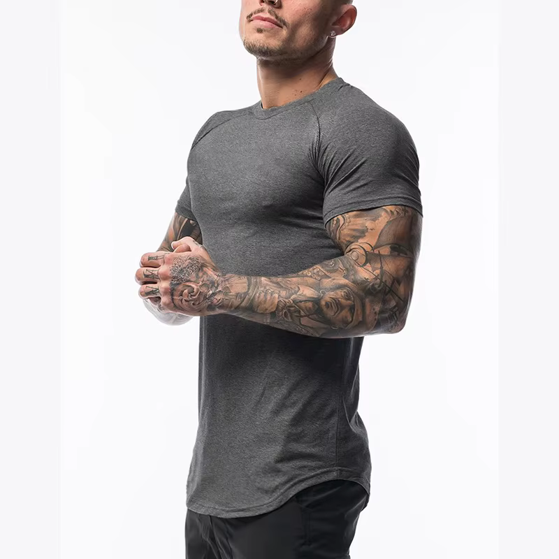 T-shirts de sport pour hommes, coupe ajustée, en coton extensible, à manches courtes, pour l'entraîn