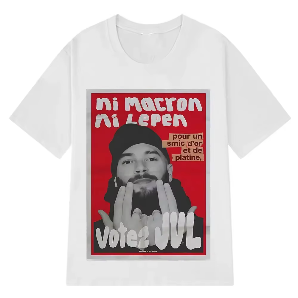 T-shirt en coton « Ni Macron Ni Lepen » – Hommage à JUL, coupe ample pour les fans du hip-hop frança