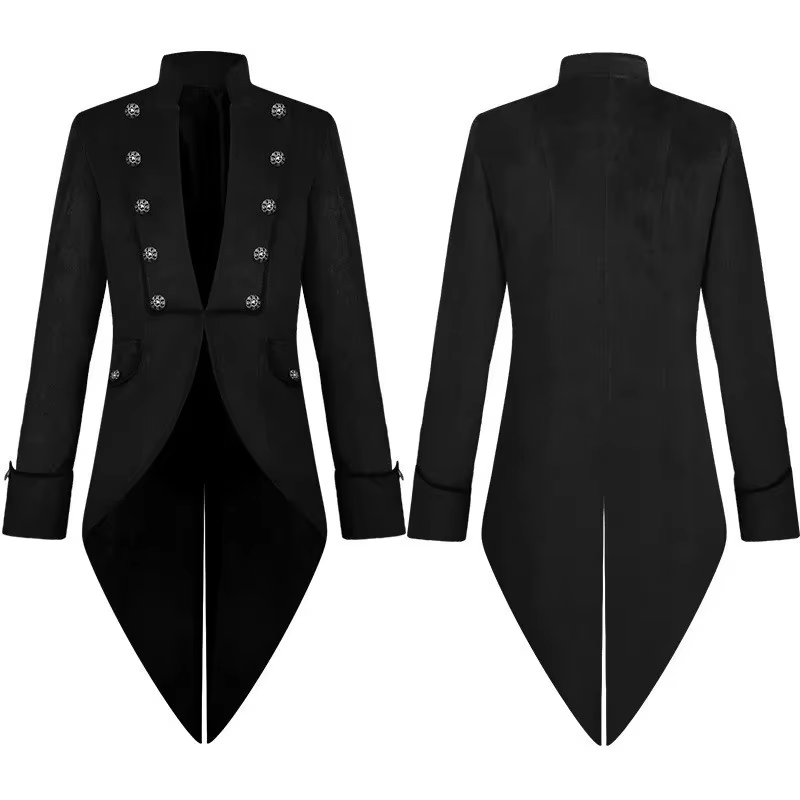 Veste de smoking Vintage pour hommes, coupe-vent en velours doré, manteau Steampunk à col montant, C