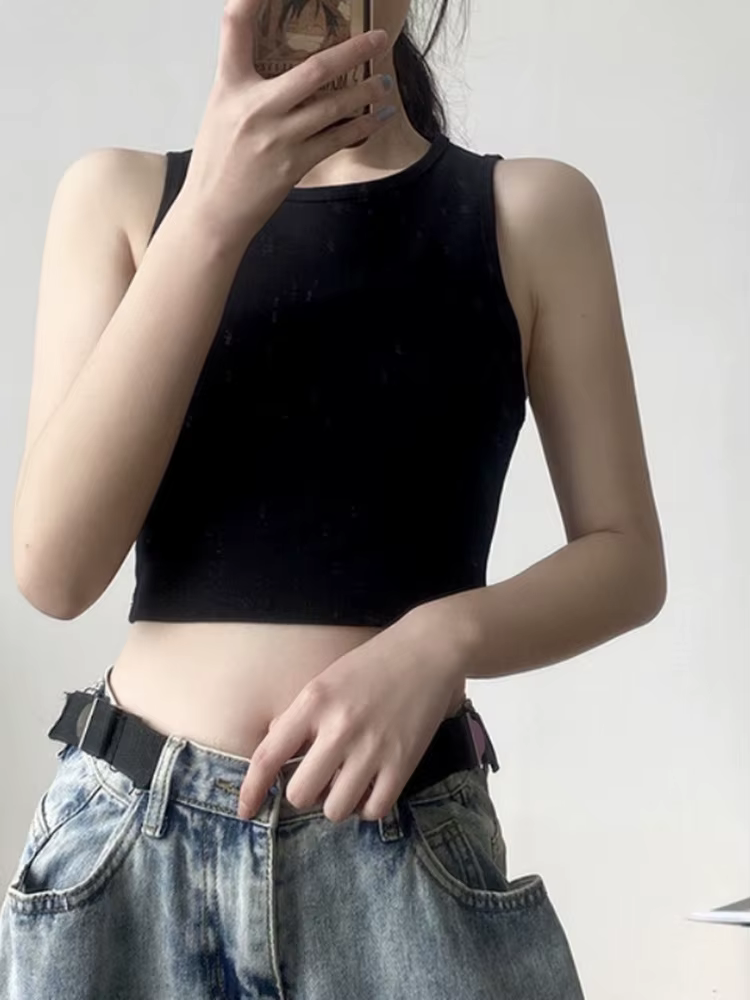 Haut court rétro sans manches pour femmes, nouveau, haut, audiminceur, extensible, slim, court, été