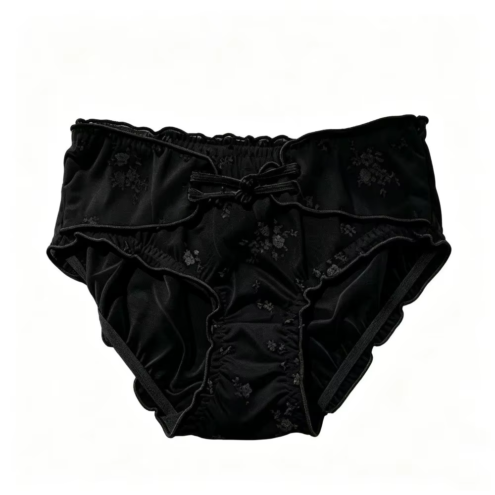 Culotte Femme Taille Basse en Soie Glacée Transparente, Style Rétro Chinois, avec Volants en Maille 