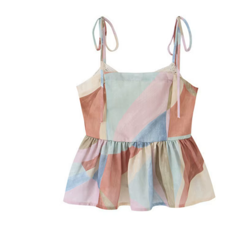 Ensemble Coordonné Chic et Décontracté pour Femme : Haut Caraco Imprimé Pastel et Pantalon Large à V