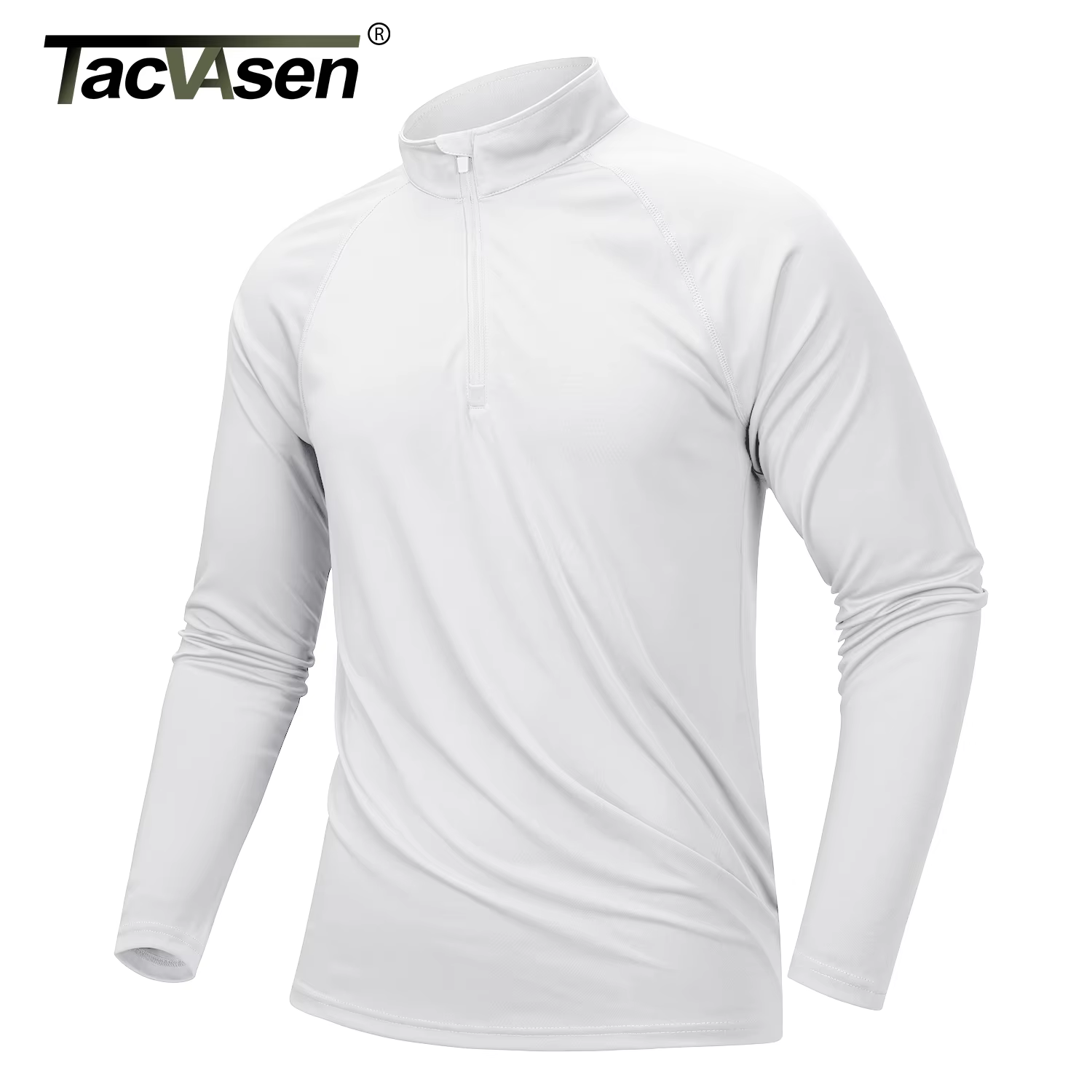 TACVASEN UPF 50 + T-shirts hommes 1/4 fermeture éclair Protection UV à manches longues T-shirts pêch