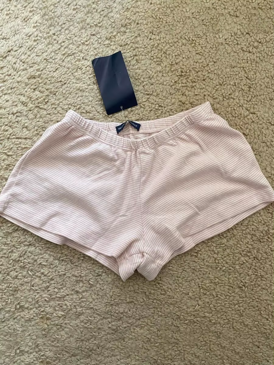 Ensemble 2 pièces T-shirt et Short à rayures roses pour femmes, t-shirt Slim à col rond avec pantalo
