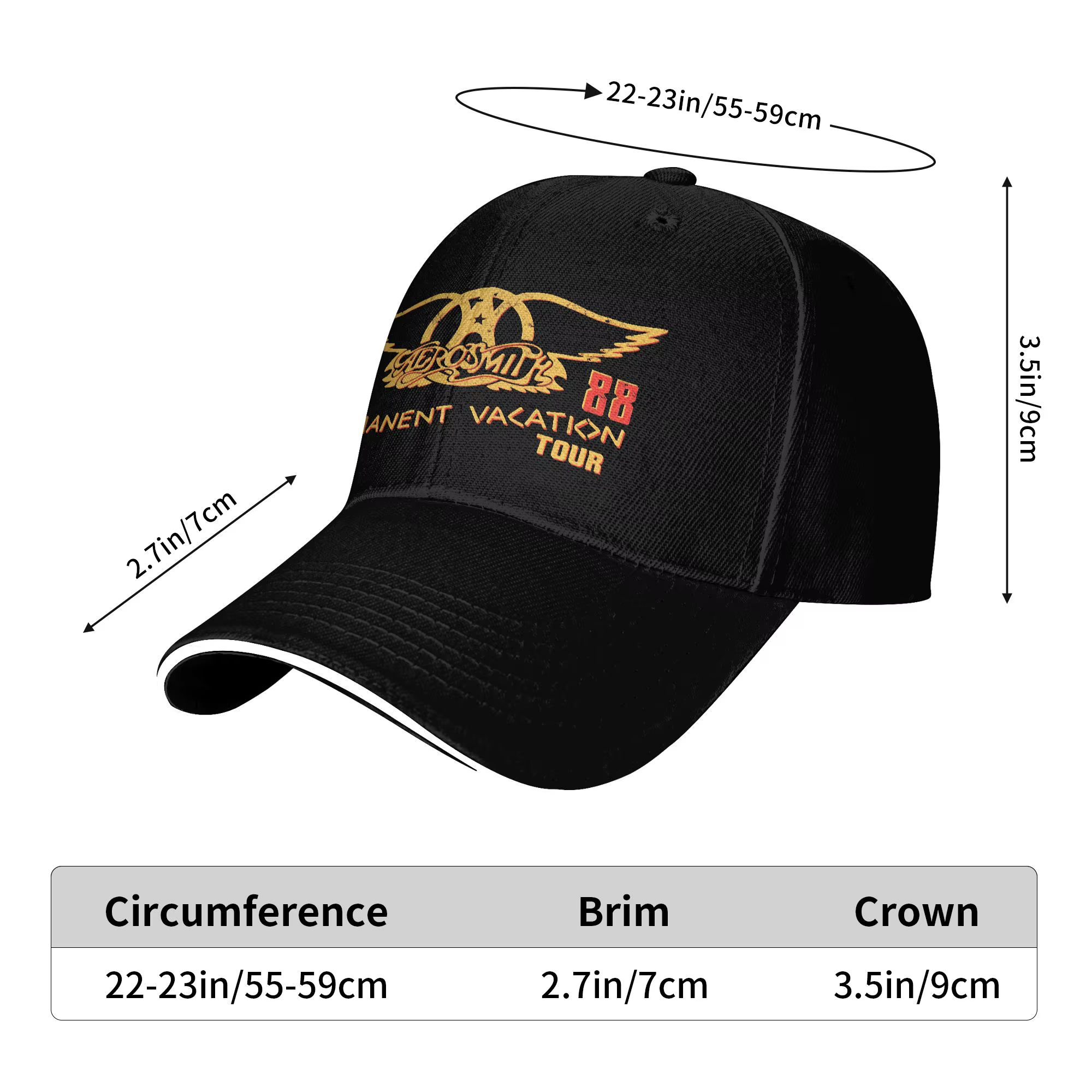 Casquette de baseball Aerosmith Permanent Vacation Tour '87-88, casquette de tennis, casquette de ca