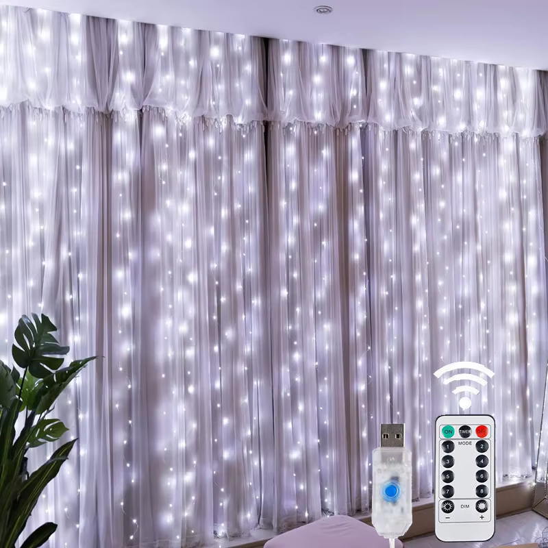 Rideau lumineux LED avec télécommande USB, 8 modes, décoration de noël pour la maison, vacances, nou