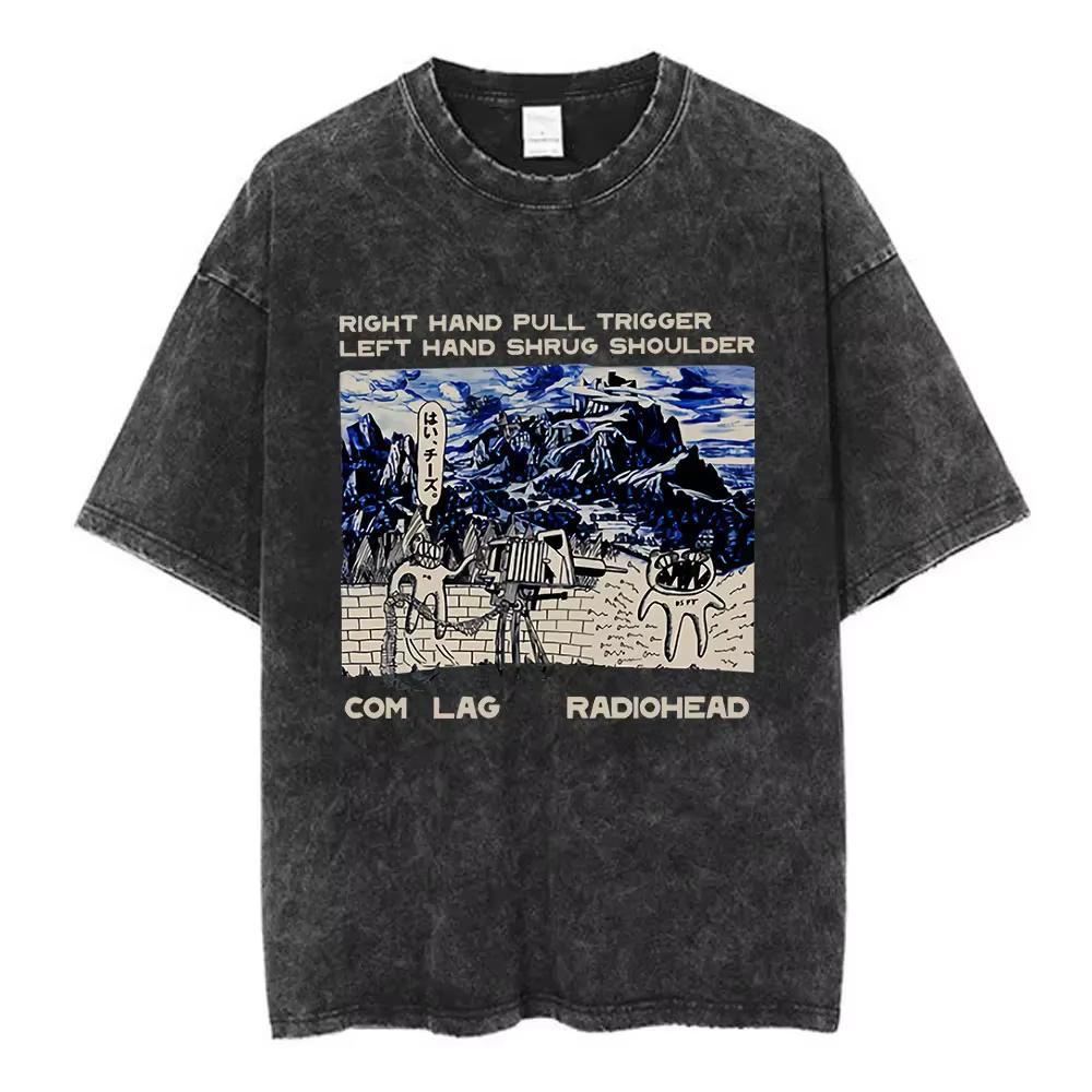 T-shirt homme Radiohead, groupe de rock, effet délavé, nouvelle collection, vêtements pour hommes, t