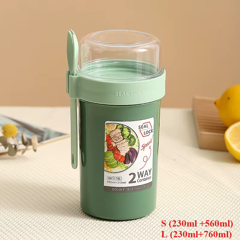 Boîte à déjeuner Bento pour salade, flocons d'avoine, petit déjeuner, Double tasse, céréales, noix, 