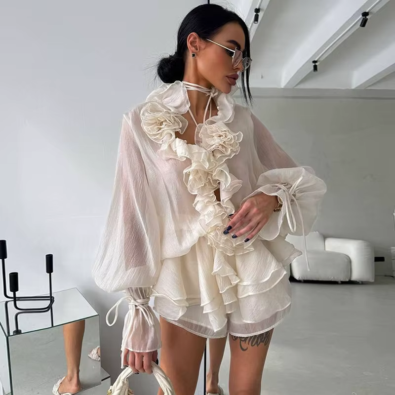 Vêtements pour femmes en fibre de Polyester, nouveau design, sens, fleur tridimensionnelle, manches 