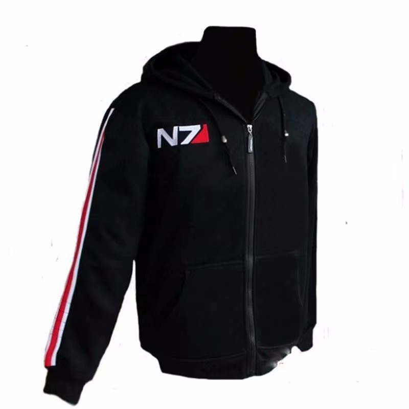 Mass Effect sweat à capuche hommes noir Anime fermeture éclair sweat à capuche femmes broderie polai