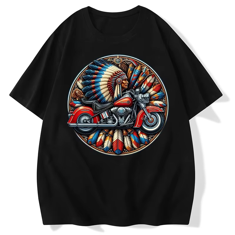 T-shirt surdimensionné à manches courtes pour hommes, tendance américaine, Portrait indien imprimé, 