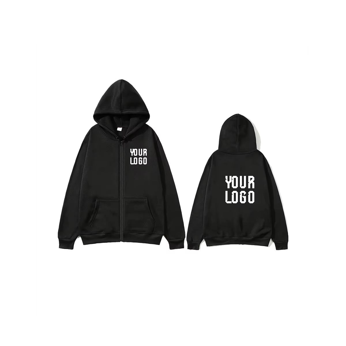 Sweat à capuche zippé de couleur unie |   Veste à motif de texte personnalisable |   unisexe, person