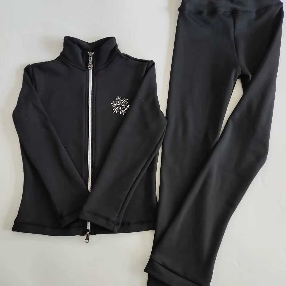 Ensemble de tenue d'entraînement pour patinage artistique avec haut en tissu pelucheux et épaissi po