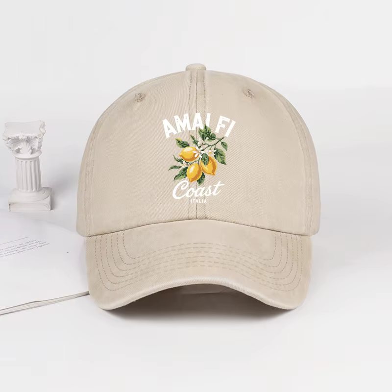 Casquette de baseball vintage imprimée citron de la côte d'Amalfi, délavée, unisexe, polyvalente pou