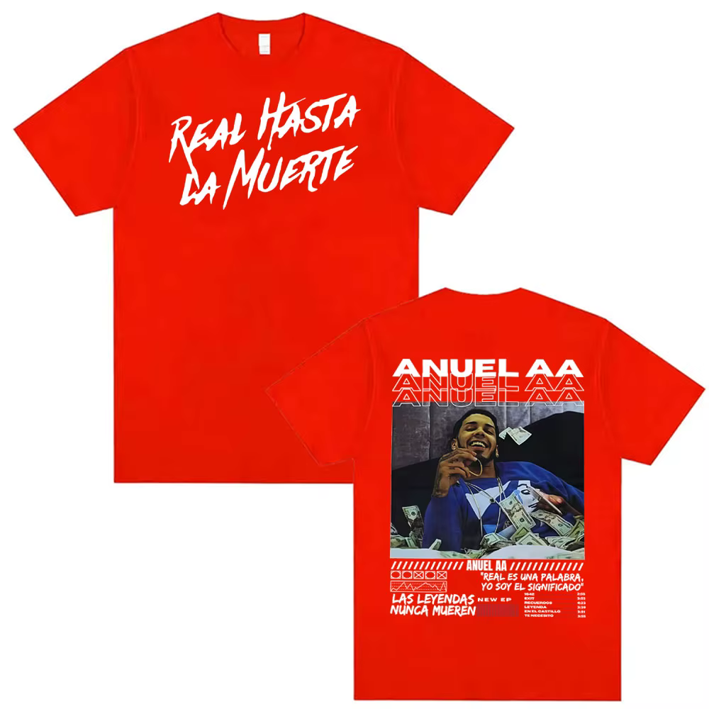 Rappeur Anuel AA Real Hasta La Muerte graphique T-shirt vêtements pour hommes 100% coton 90s Vintage