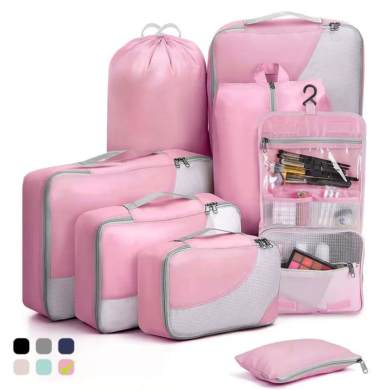 Organiseur de valise de qualité supérieure, 8 pièces, pochettes de rangement en maille transparente,