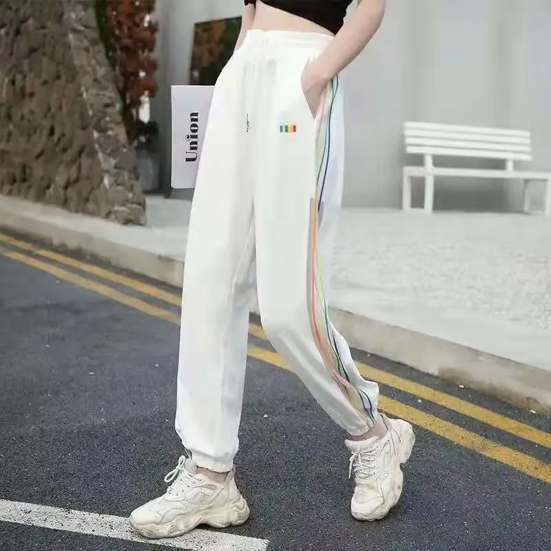 FJFOR-Pantalon de jogging blanc pour femme, fitness, taille élastique, vêtements pour femmes, survêt
