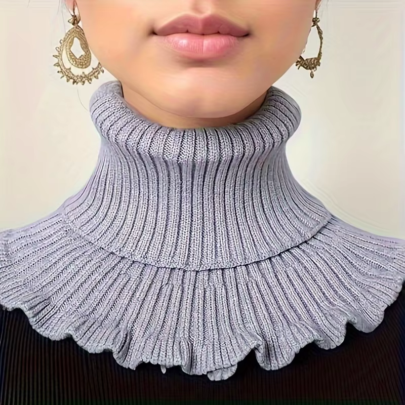 Faux foulard tricoté noir et blanc à la mode – doux, épais et chaud, avec un design élégant à volant