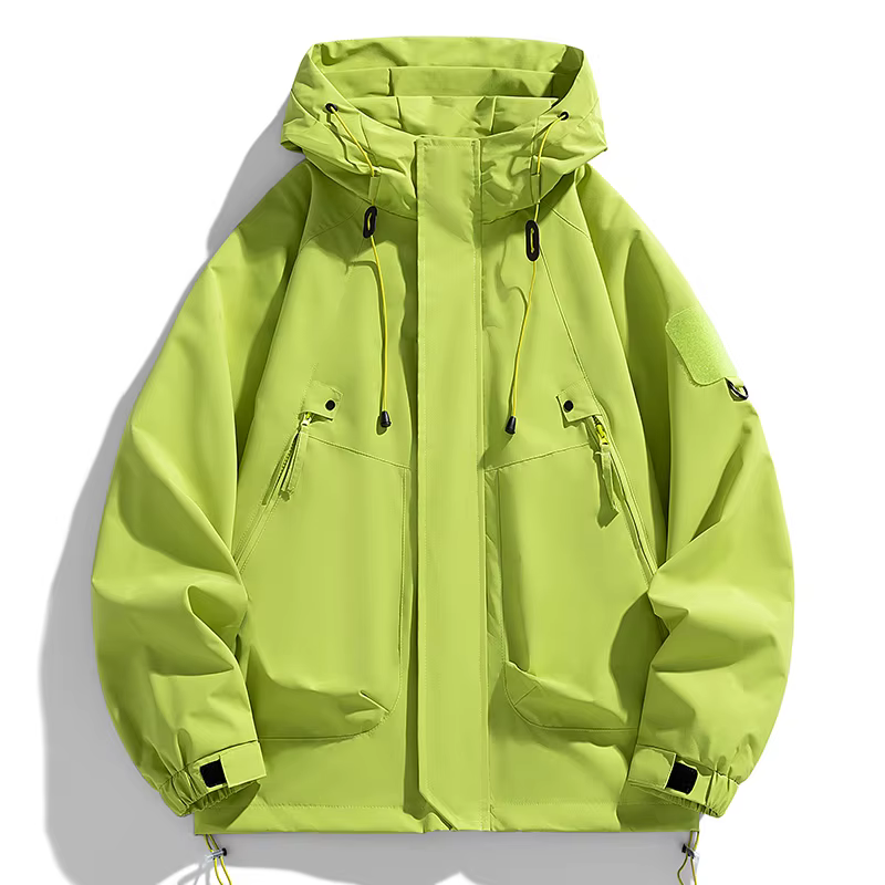 Coupe-vent hommes veste à capuche manteau à glissière Cargo imperméable noir Bomber Camping ample mi