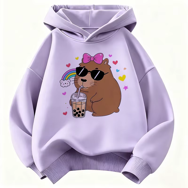 Sweat à capuche élégant pour filles avec imprimé Capybara, sweat-shirt à capuche pour enfants, sweat