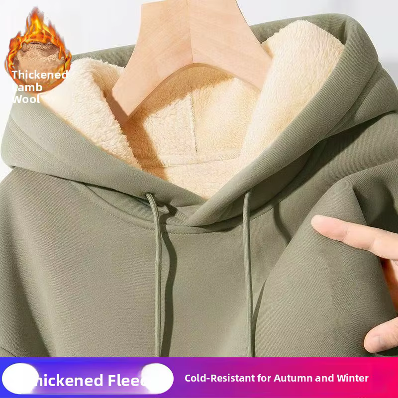 Sweat à capuche épais doublé de polaire d'agneau pour hommes, coupe ample, nouveau style, chaud, con