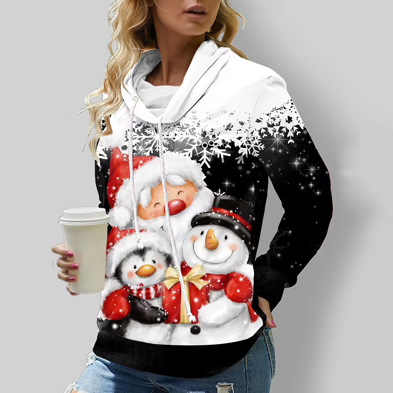 Sweat-shirt à manches longues pour femmes, imprimé 3D, thème de noël, graphiques Kawaii, décontracté