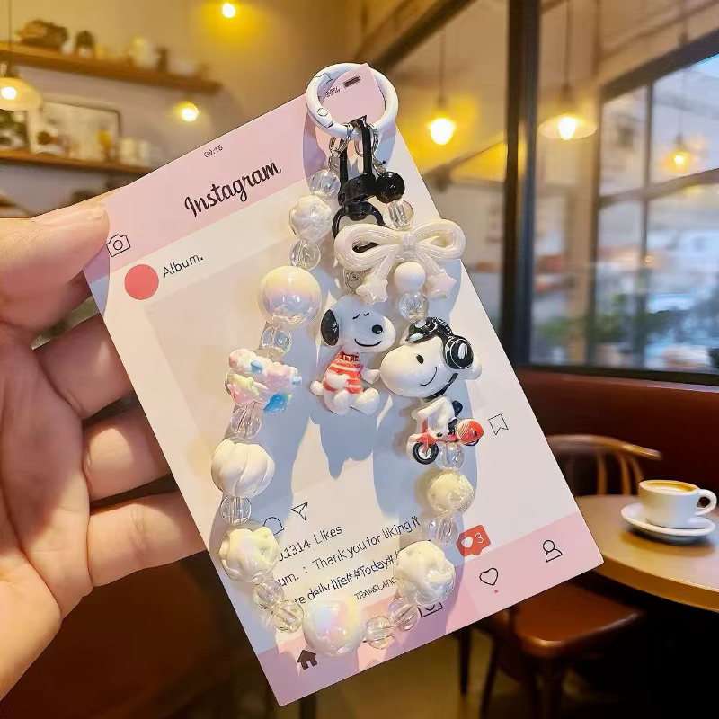 Nouvel Arrivage : Dragonne de téléphone Snoopy perlée, Pendentif mignon pour sac à main, Cordon port