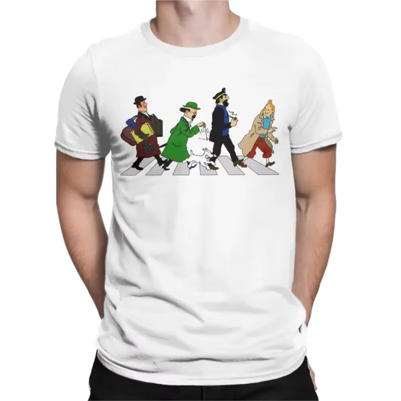 T-shirt à manches courtes et col rond pour homme, vêtement cool en coton, motif dessin animé service