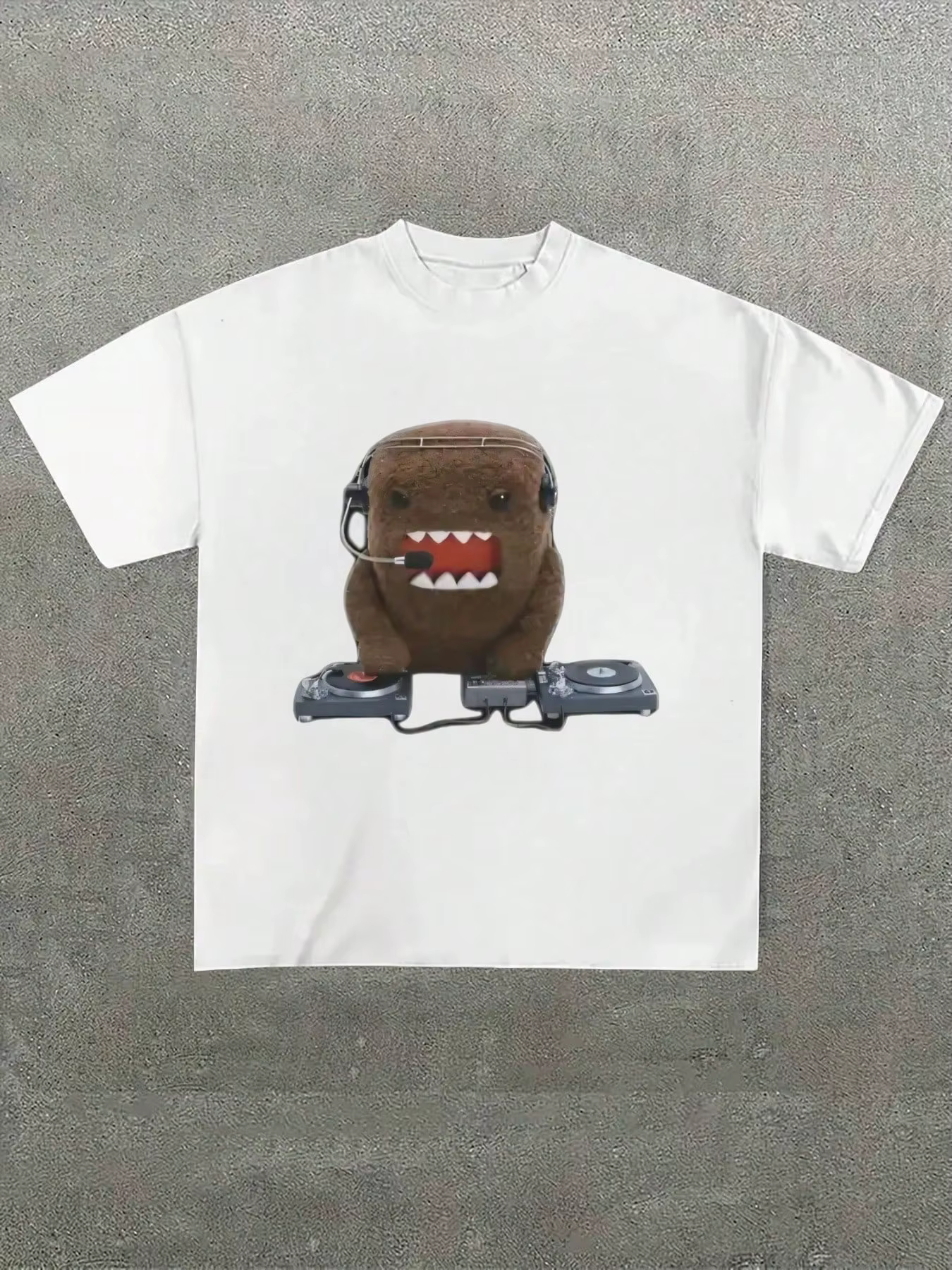 Grande taille hommes, Dj Domo Kun poupée lavé t-shirts 100 % coton décontracté imprimé T-Shirt col r
