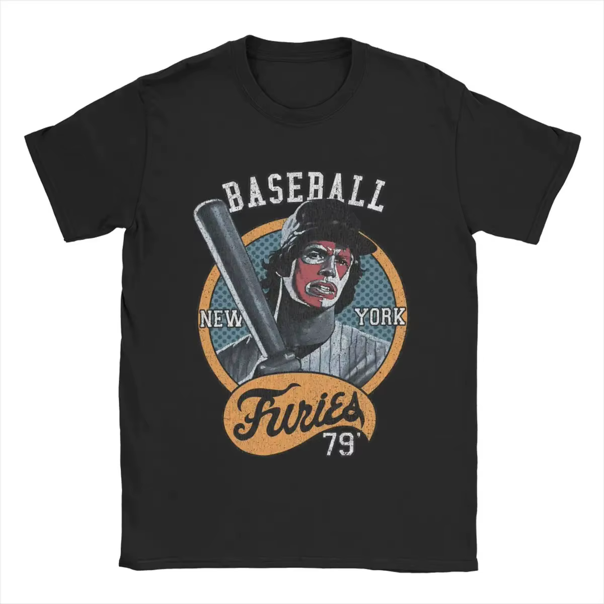 T-shirt du film The Warriors, style vintage délavé, streetwear unisexe, col rond surdimensionné, cot