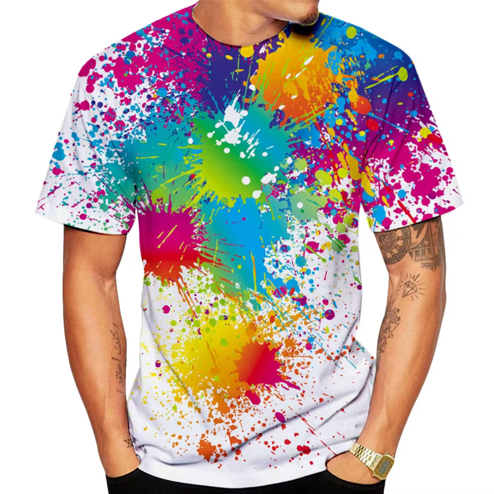 Peinture éclaboussures Tie Dye T-shirt impression 3D hommes femme surdimensionné Hipster arc-en-ciel