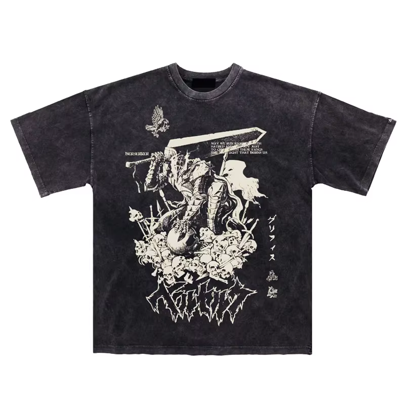 Berserk Guts T-shirt Manga graphique Vintage lavé T-shirt à manches courtes t-shirts coton surdimens