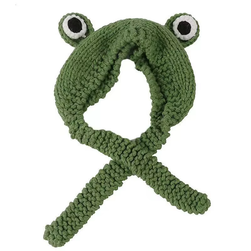 Casquette de grenouille tricotée en laine pour femmes, automne et hiver, Version coréenne de la maré