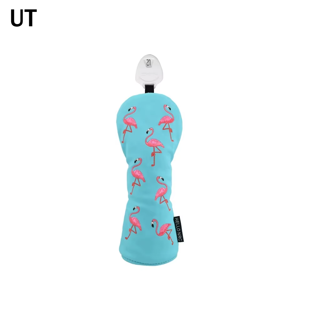 Housse de tête de club de golf brodée flamant rose mignonne, en PU imperméable, pour Driver, Fairway