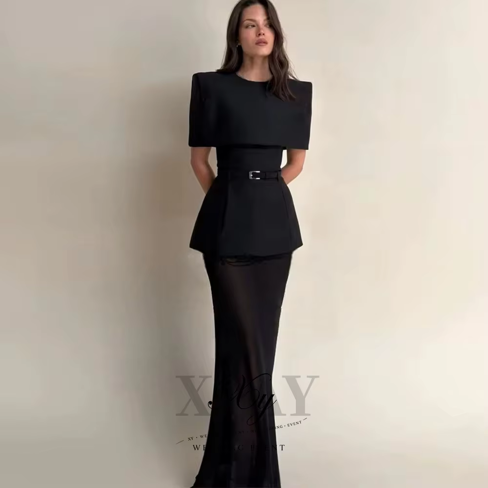 Robes de soirée Xpay Fashion à col rond en crêpe pour femmes, robes de cérémonie, robes de célébrité