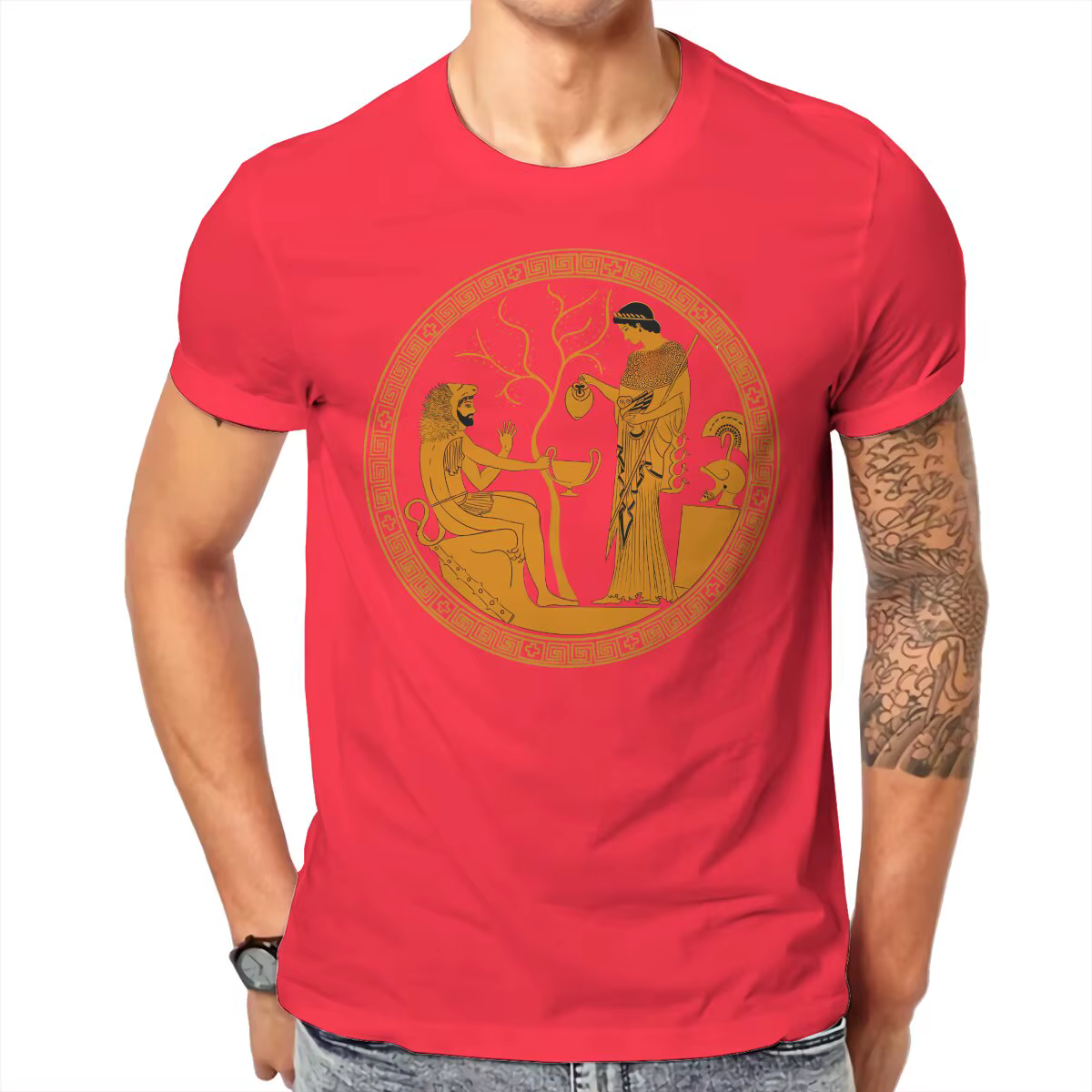 T-shirt 202 ena ReLabels ing Heracles pour hommes, col rond, tissu de déesse grecque, vêtements clas