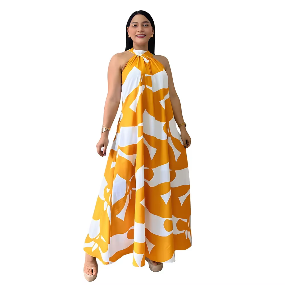 Nouvelle Robe d'Été Élégante Imprimée pour Femme, Modèle Décontracté et Confortable à Col Montant, I