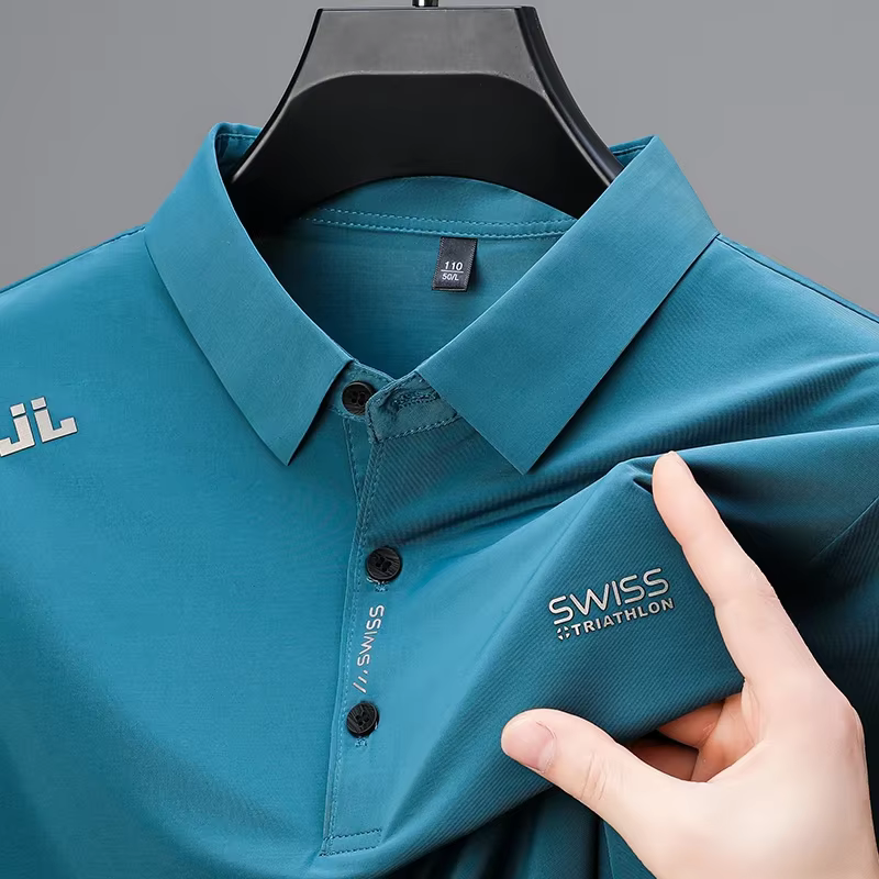 Polo pour homme bleu sarcelle à col revers, manches courtes, décontracté, pour le golf et les activi