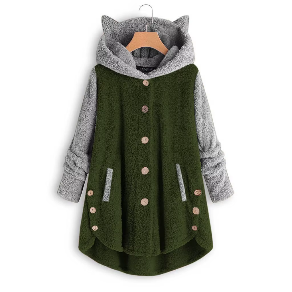 Manteau à Capuche Moelleux pour Femme, Sweat à Capuche en Peluche, Oreilles de Chat Kawaii, Manches 