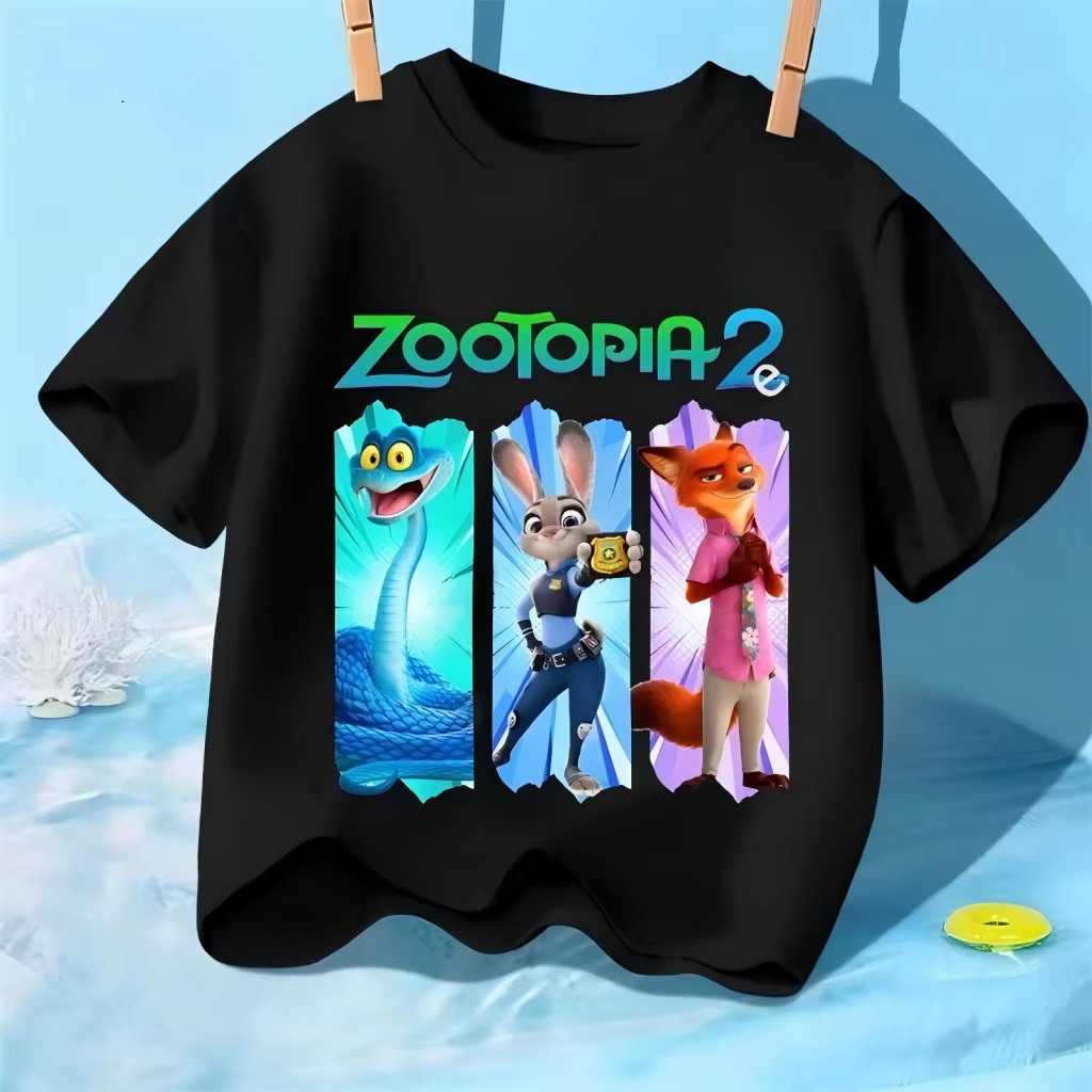 T-shirt pour enfants avec imprimé de dessin animé Zootopia, nouvelle collection été 2026, coton poly