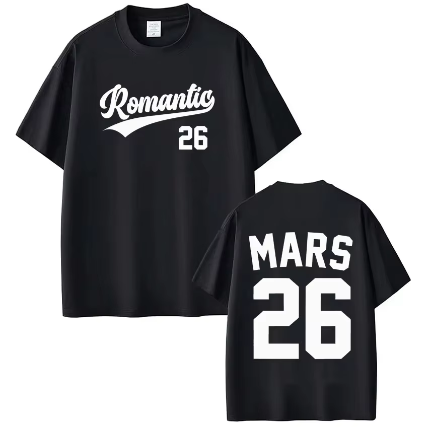 Bruno Mars The Romantic Tour 2026 T-shirt imprimé 100% coton, vêtements unisexes pour hommes et femm