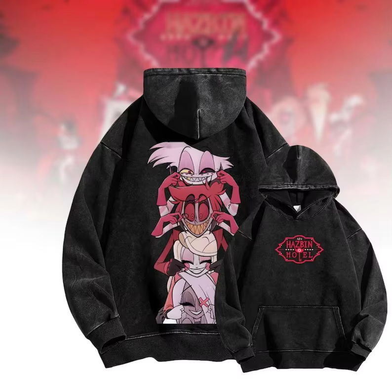 Hazbin hôtel ange poussière cosse Anime sweats à capuche hommes femmes vêtements Harajuku lavé Stree