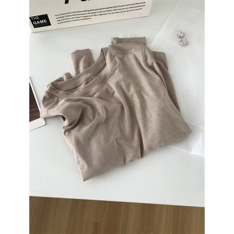 Soie laine épissure à manches longues T-shirt mode col rond décontracté hauts femmes printemps été m