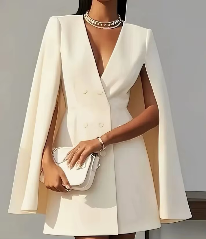 Robes pour femmes 2025 printemps automne nouveau déplacement Double boutonnage châle Cape couleur un