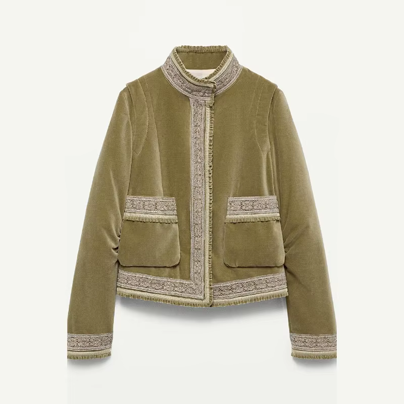 Vintage Patch poche veste dentelle Chic à la mode rétro Designers vêtements de dessus pour femmes fe