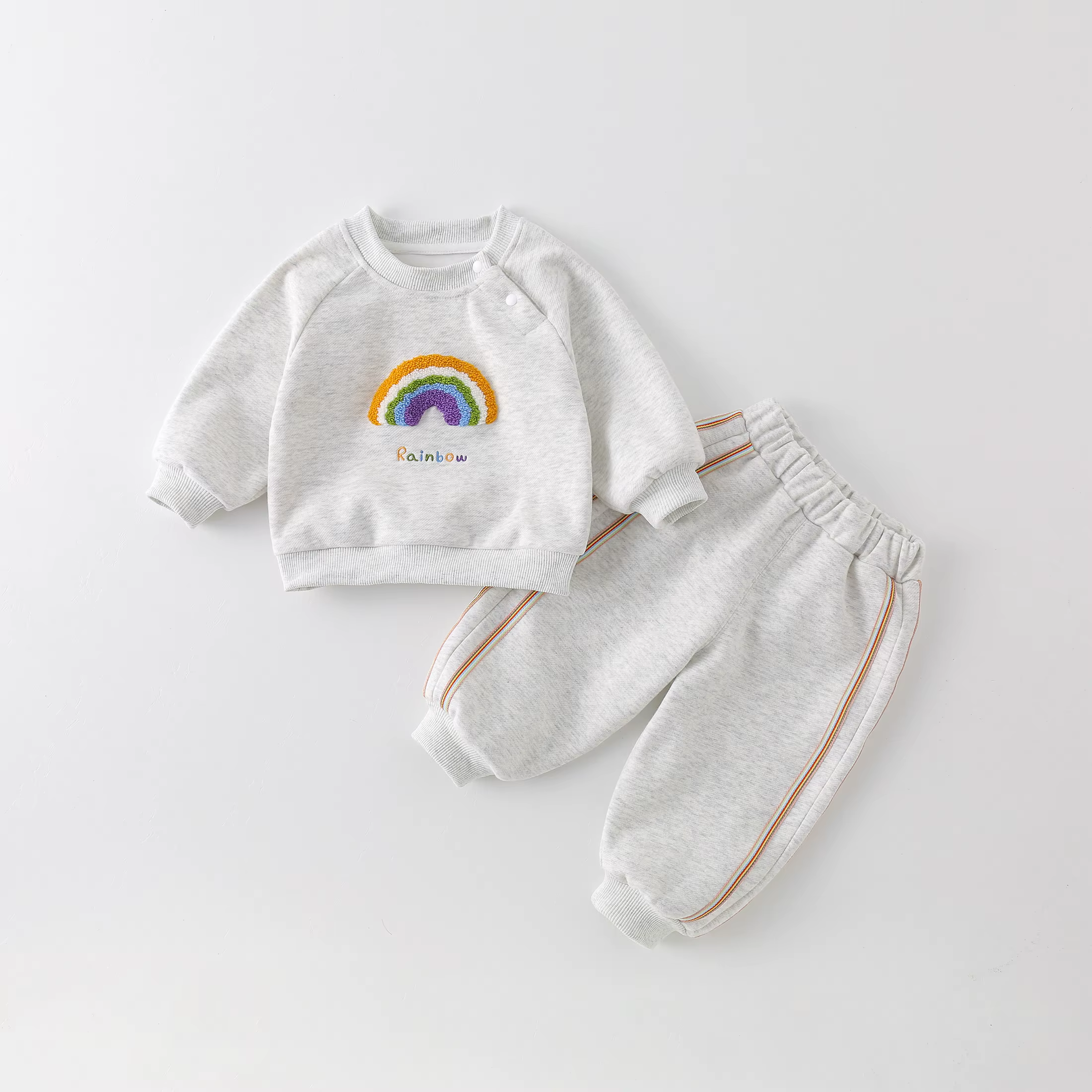 Ensemble de vêtements brodés arc-en-ciel pour bébés garçons, ensemble de 2 pièces avec sweat à capuc