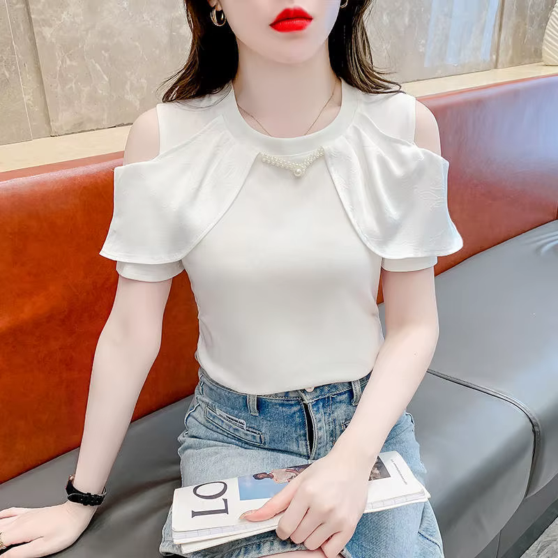 T-shirt à manches courtes pour femmes, Chic, épaules dénudées, pull polyvalent, Sexy, vêtements pour