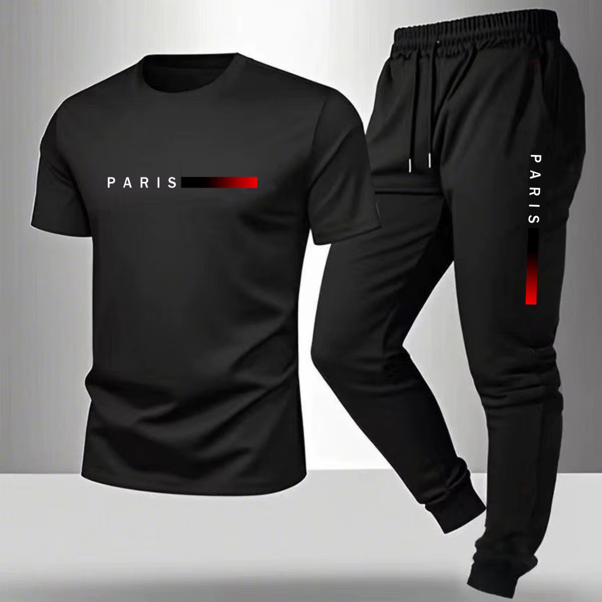 Ensemble t-shirt à manches courtes et pantalon décontracté d'été pour homme, imprimé Paris, ensemble