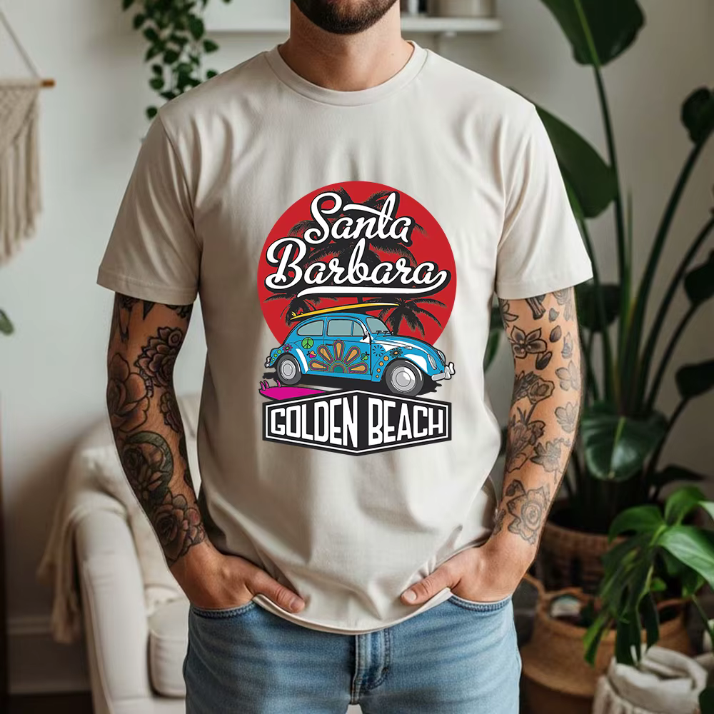T-shirt décontracté 100 % coton style rétro Santa Barbara Surf Vacation, coupe oversize respirante à